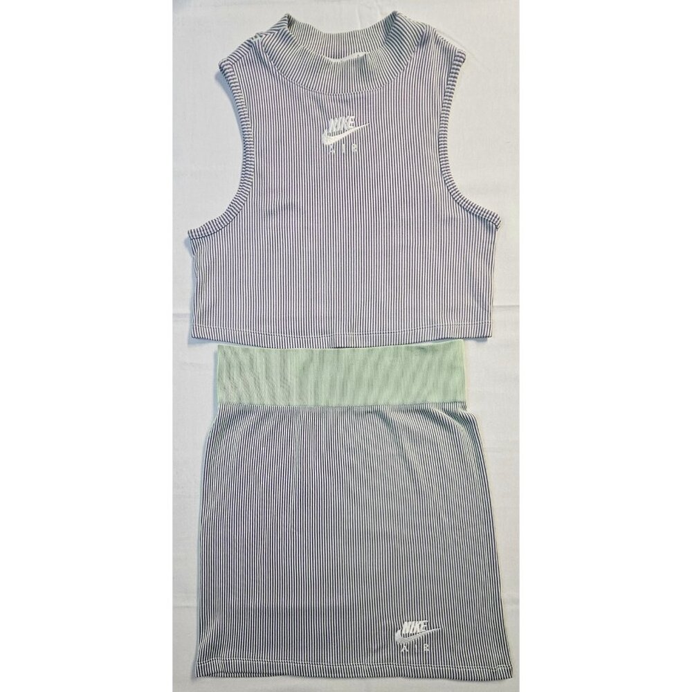 Nike Air Slim Fit Ribbed Crop Tennis Tank Top & Skirt Neon Green & Purple Wmns S